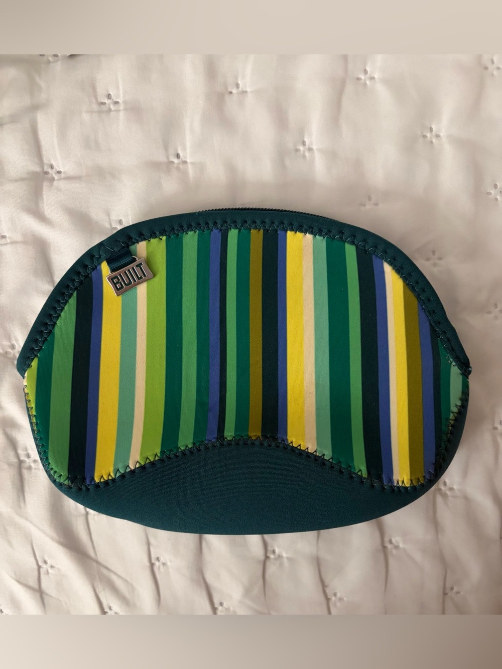 BUILT Neoprene Striped Organization Pouch Bag Interior Mesh Pockets Zipper